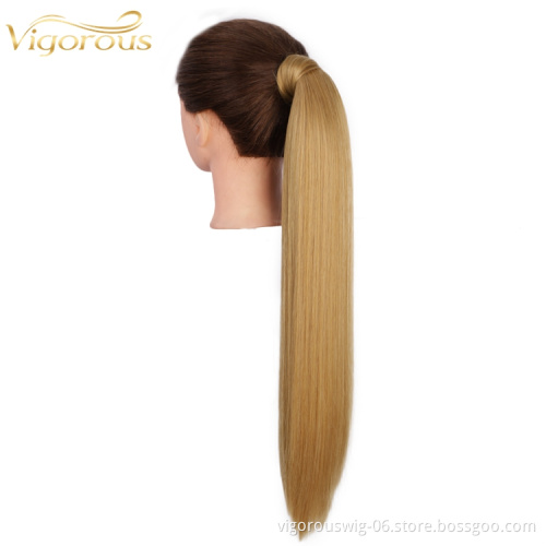 Wholesale Cheapest Blonde Straight Wrap Around Natural Ponytail Piece For Women High Quality Synthetic Hair Extension